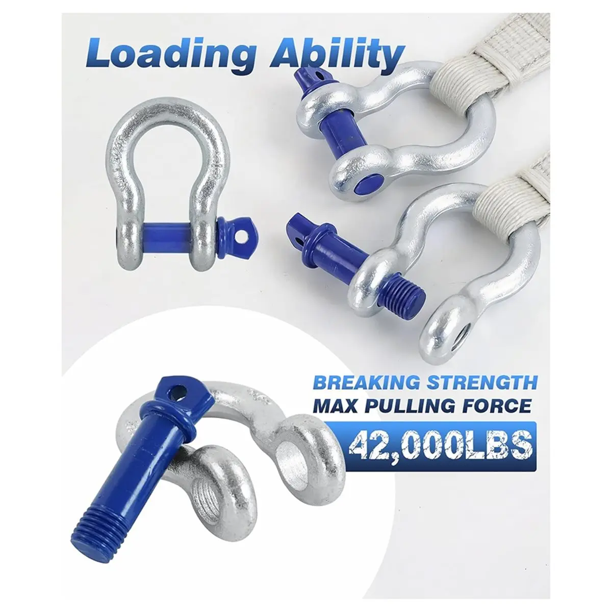 gonging 3PCS American-Style Shackle Set with Pins, Tensile Strength Up to 7165 Lbs, Suitable for Winches, Trucks, Etc.