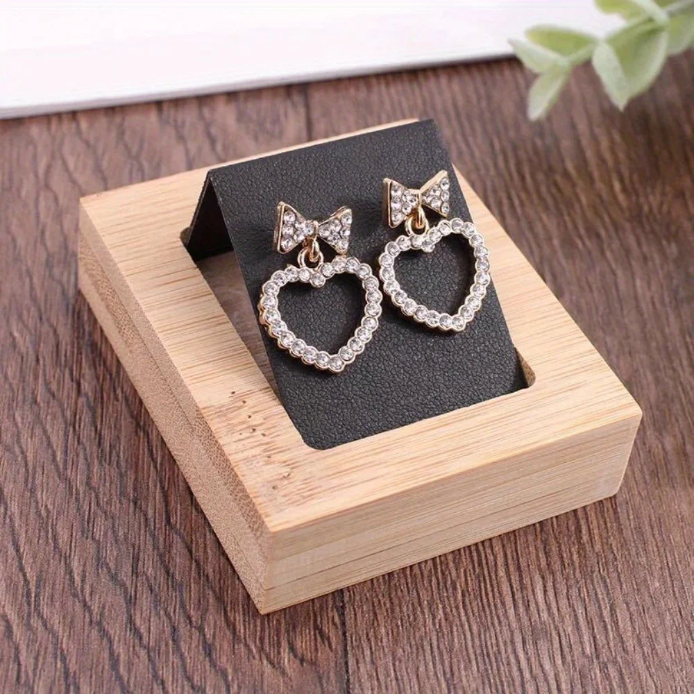 3Pcs Rectangle Wood Earring Display Stands with Slanted Iron Coverd with PU Holder for Single Pair Earring Showing