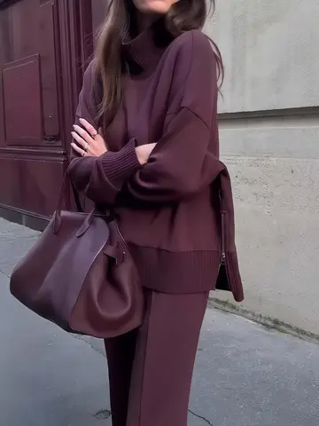 2025 nueva ropa deportiva informal de moda para mujer, conjunto de dos piezas, ropa deportiva de lana para mujer, pantalones de pierna ancha, conjunto de dos piezas,