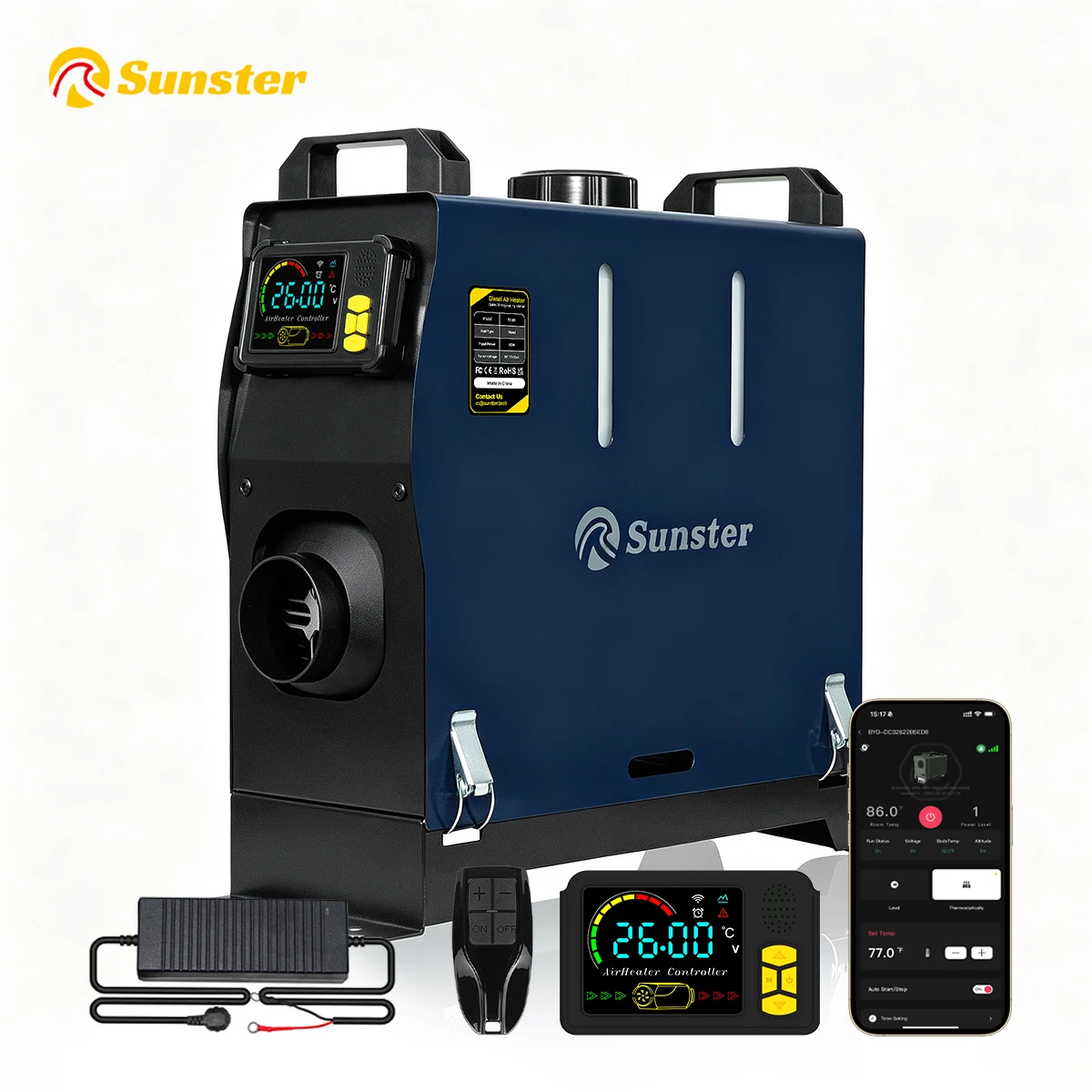 Chauffage d'appoint diesel TR B1 2KW avec écran LCD et contrôle via application, 12V 24V, tout-en-un, Bluetooth, silencieux, pour voiture, camping-car, bateau, faible consommation de carburant