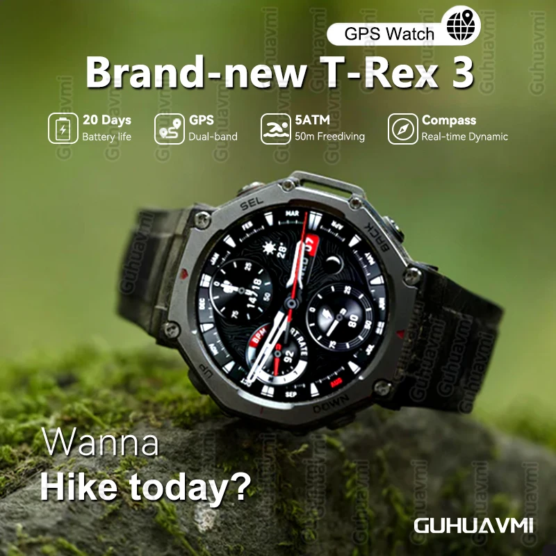 

Новые уличные умные часы GUHUAVMI T-Rex 3, двухдиапазонная GPS-навигация, 48 мм AMOLED, 20 дней, срок службы батареи, 170+ спортивных режимов, 50 м, фридайвинг