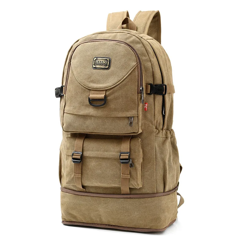 

Men's Outdoor Canvas Backpack Large Capacity Adjustable Shoes Storage Luggage Travel Bag Unisex Multifunctional Hiking Backpack
