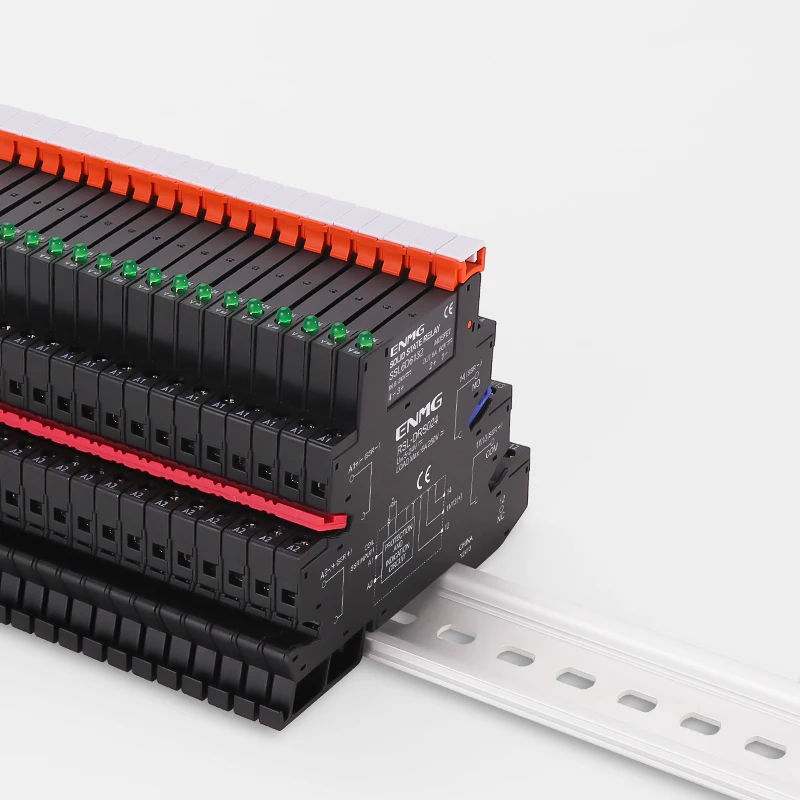 

ENMG Interface-Type Slim Intermediate Relay HF41F-24-ZS, DC 5V/12V/24V, DIN Rail Mounting Kit with DC Module Jumper Bar lights.