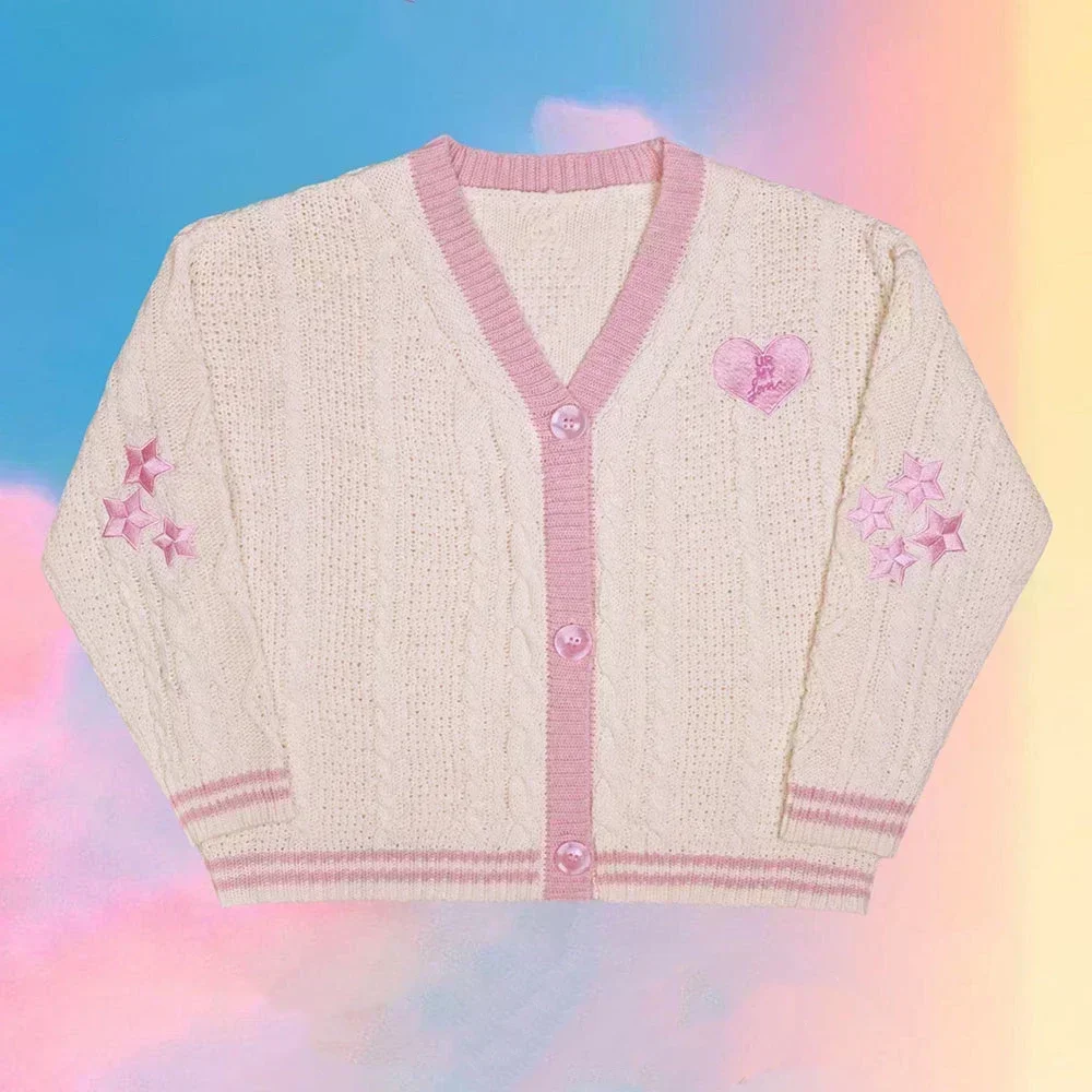 Lover Cardigan with Star Embroidery Heart Cosy Soft Knit TS Cardigan Tay Sweater Vintage Fall Winter 1989