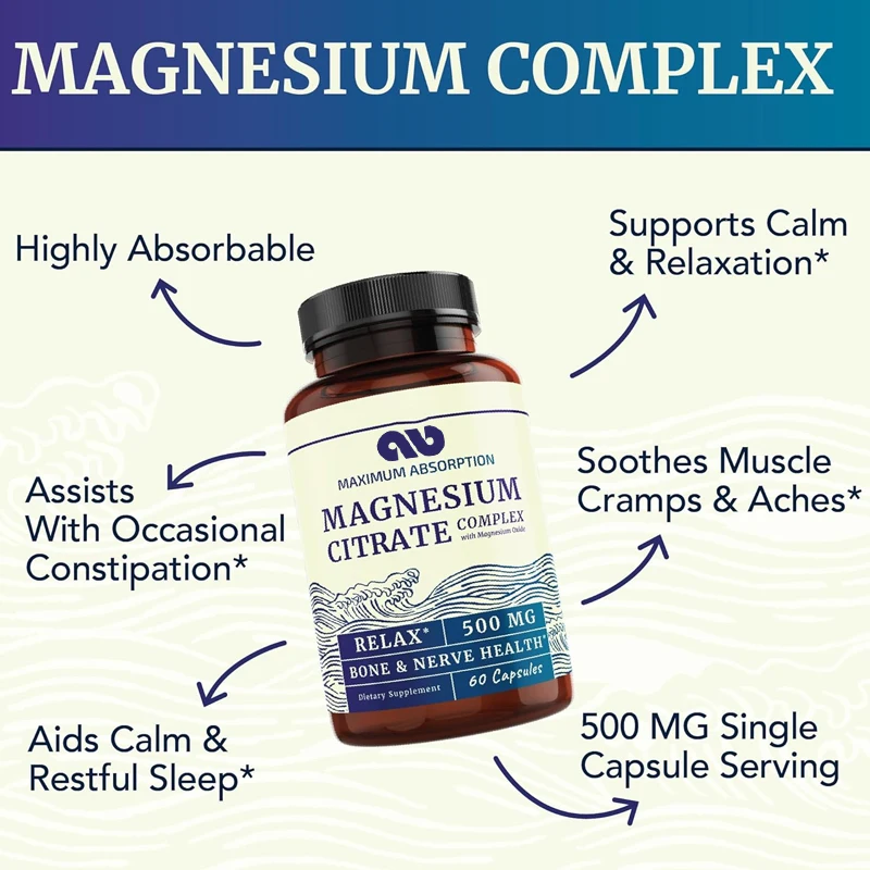 

Magnesium Citrate Complex for Calming, Constipation, and Digestive Health Support | Elemental Magnesium Oxide