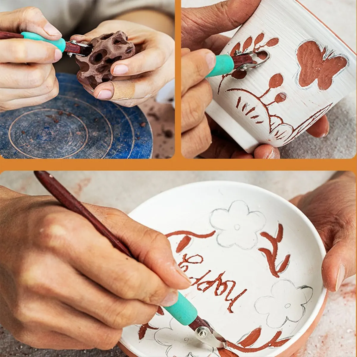 *A* Pottery Carving Red Rosewood Handle Ring Single-Head DIY Ceramic Texture Scraping Texture Carving Tool B