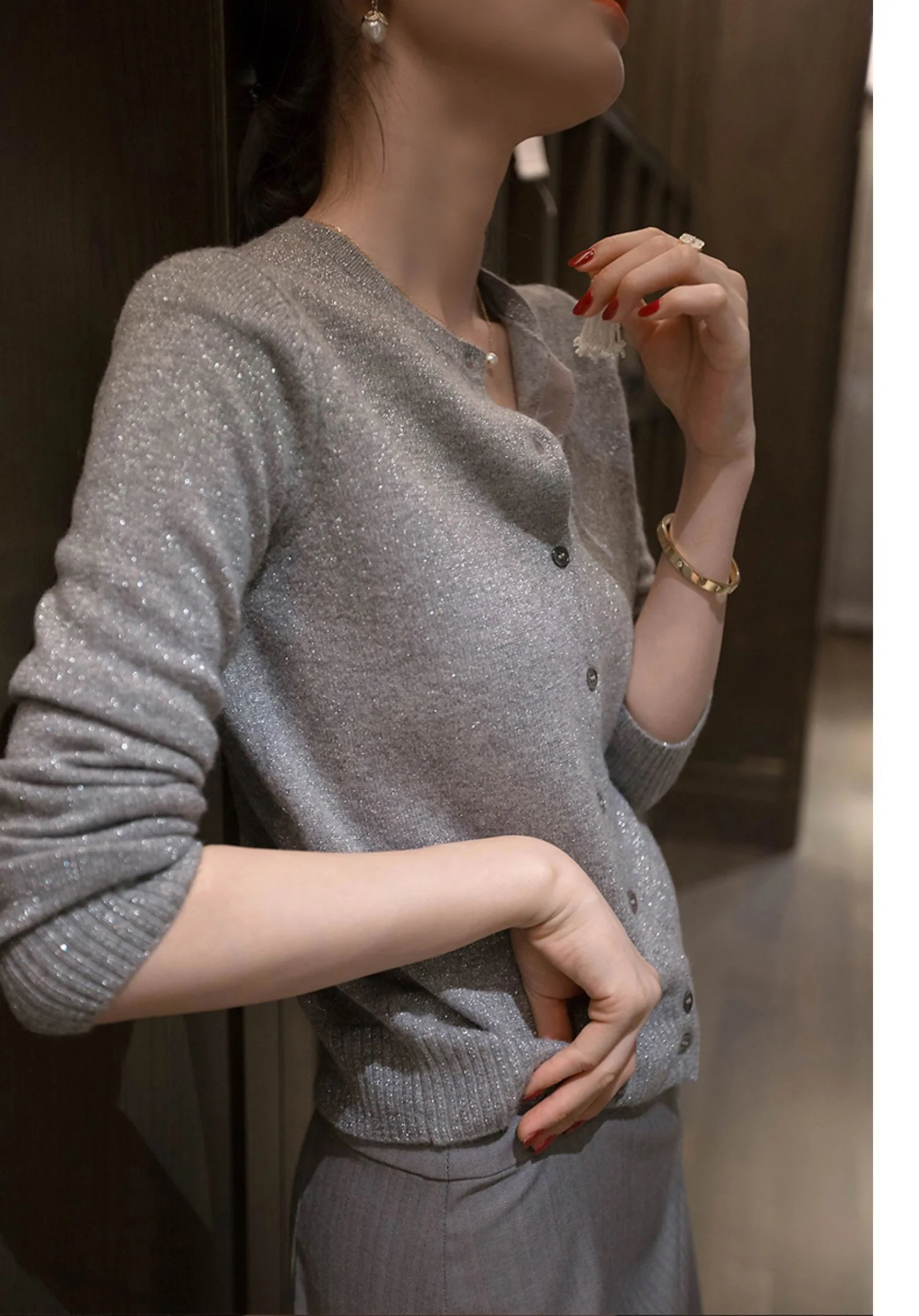 2024 New Women Cashmere Cardigan sweater Autumn and Winter Cashmere Knitted Loose O-Neck cashmere Cardigan  Female
