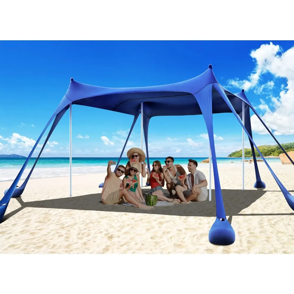 

Beach Tent, Camping Sun Shelter UPF50+ with 8 Sandbags, Sand Shovels, Ground Pegs & Stability Poles, Outdoor Shade Beach Canopy