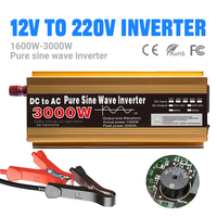 Professional Pure Sine Wave Inverter 1600W-3000W 12V DC to 220V AC - Multi Function Socket for Car and Solar Power Conversion