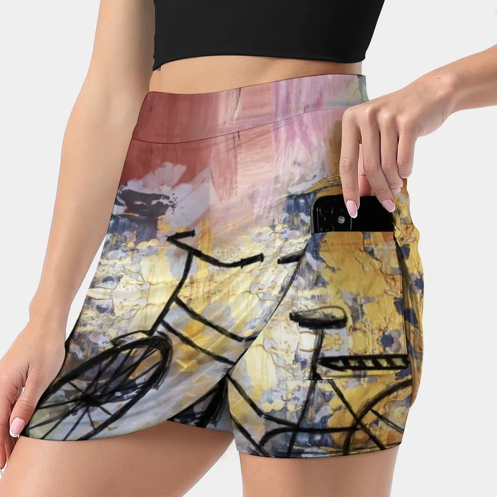 Bicycle Korean Fashion Skirt Summer Skirts For Women Light Proof Trouser Skirt Bicycle Golden Abstract Pink Abstract Painting