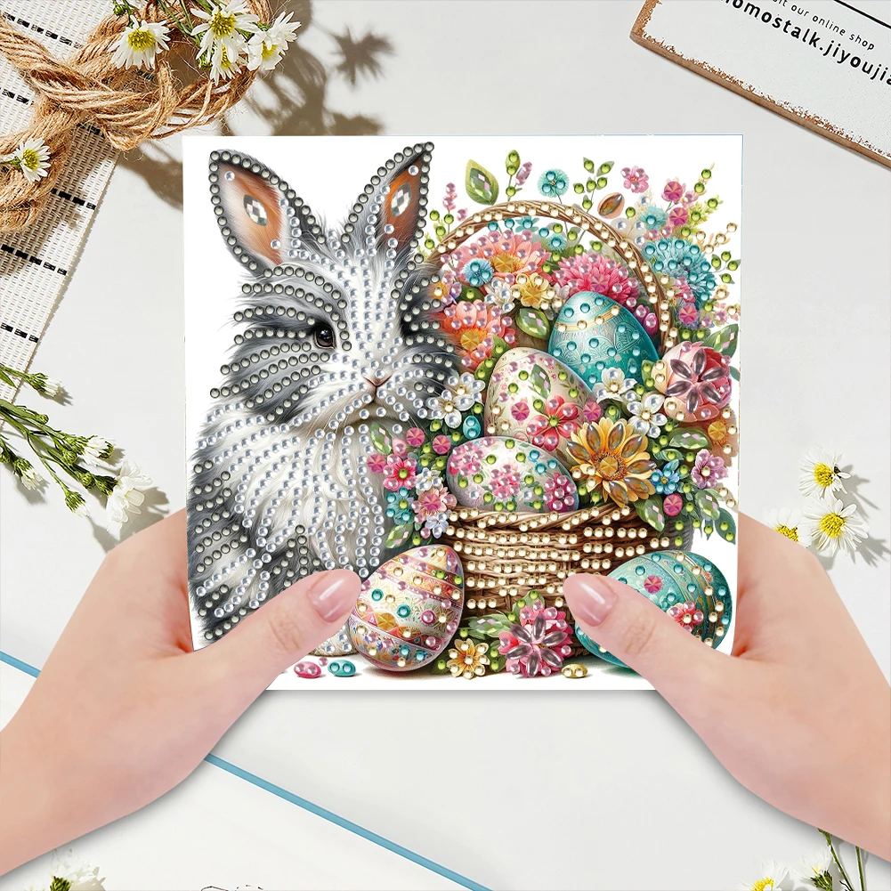6 stuks Pasen diamant handgemaakte kaart DIY diamant schilderij kaart diamant schilderij wenskaart voor vakantie feestartikelen