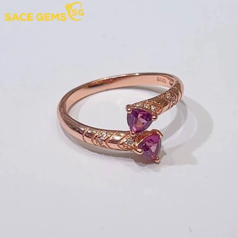 

SACE GEMS Fashion 925 Sterling Silver 6*8mm Natual Garnet Luxury Rings for Women Created Wedding Engagement Party Fine Jewelry