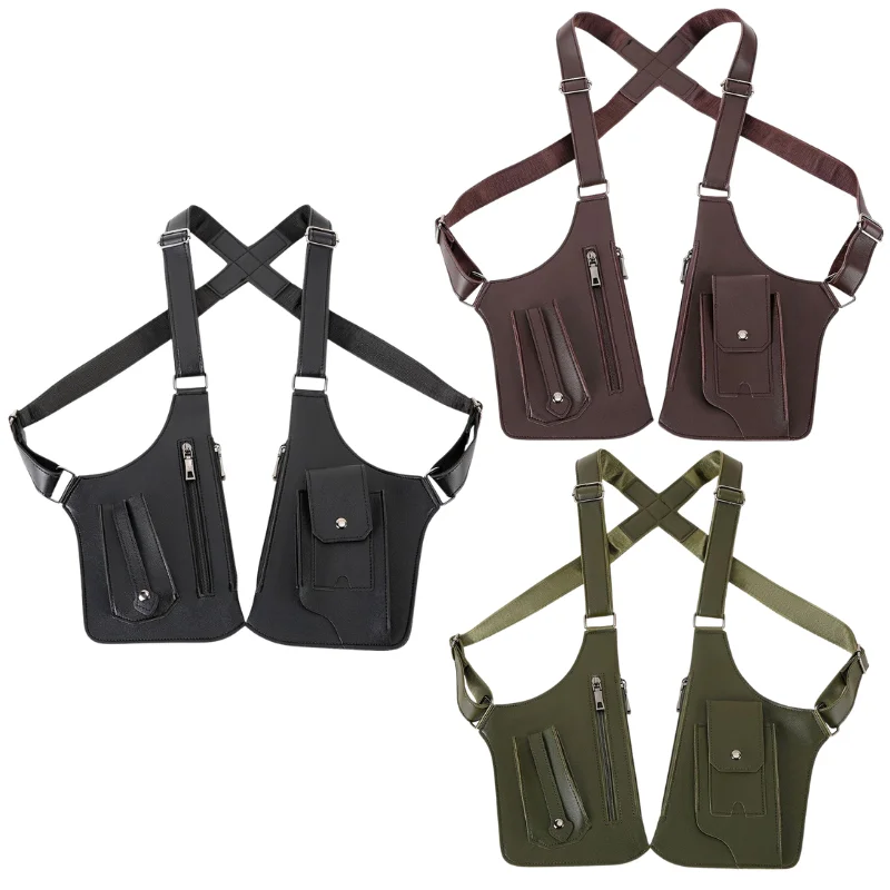 retro-double-shoulder-strap-men's-retro-crossbody-bag-multi-pocket-anti-theft-waterproof-pu-bag-tactical-bag-adjustable-strap