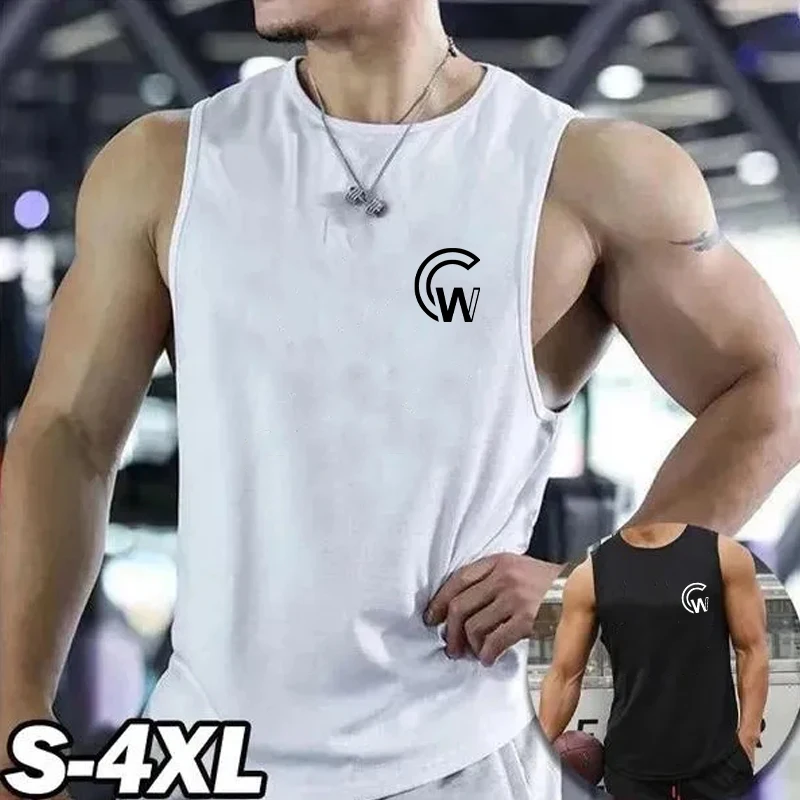 Men's Workout Fitness Sleeveless Tank Tops Letter Gym Quick Dry Vest Bodybuilding Summer Cotton Training Seaside Print Tees 2024