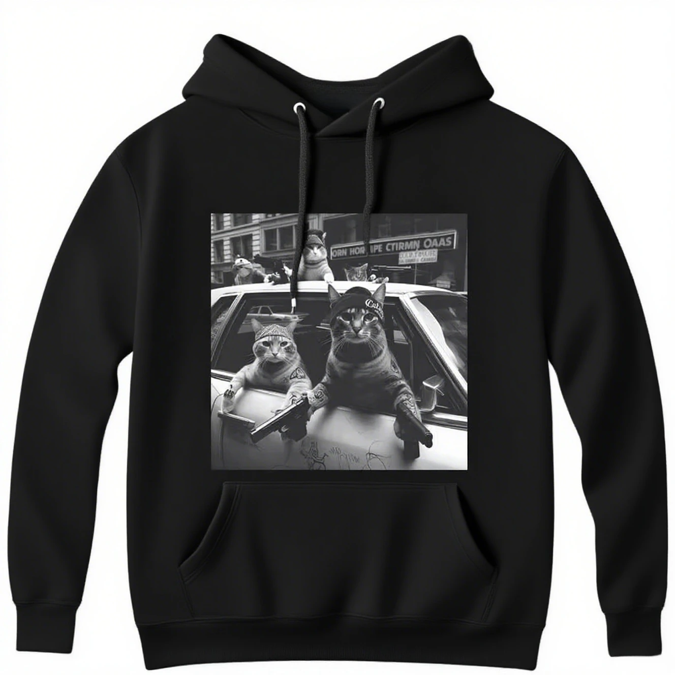 

Gangster Cat Graphic Printing Autumn and Winter Pure Cotton Men's and Women's Hoodies Casual Outdoor Street Sports Training