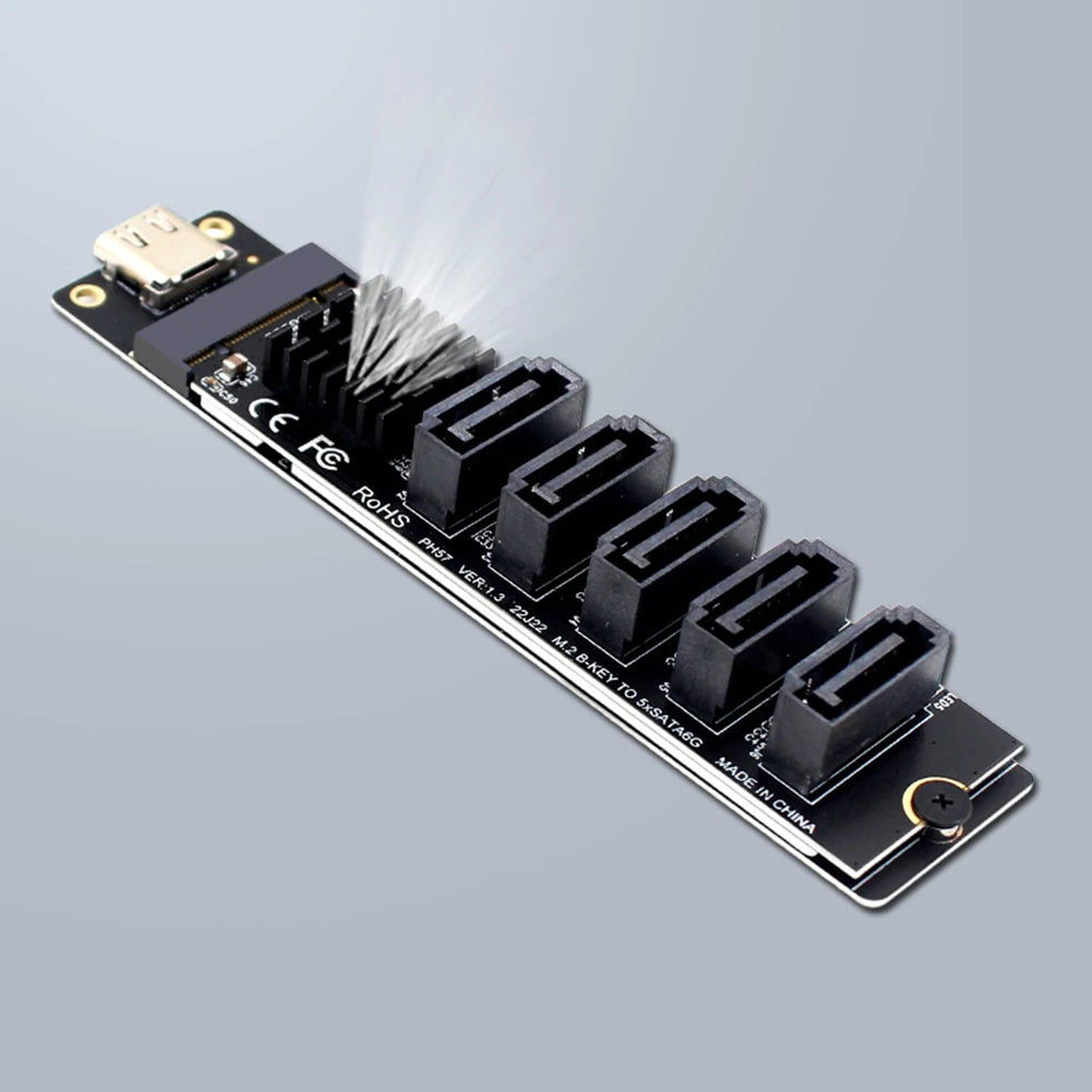 อะแดปเตอร์การ์ดแปลง Type C เป็น SATA 3.0 5 พอร์ต 6Gbps ชิป JM575+JMS580 อะแดปเตอร์ USB C เป็น SATA 3.0 ตัวแปลง Type C เป็น SATA 3.0 5 ช่อง สำหรับพีซี