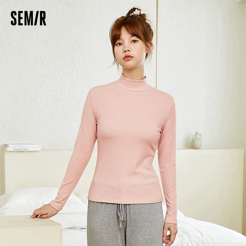 Semir Bottoming Shirt Women New Winter Half Turtleneck Chic Solid Color Autumn Inner Long-Sleeved T-Shirt