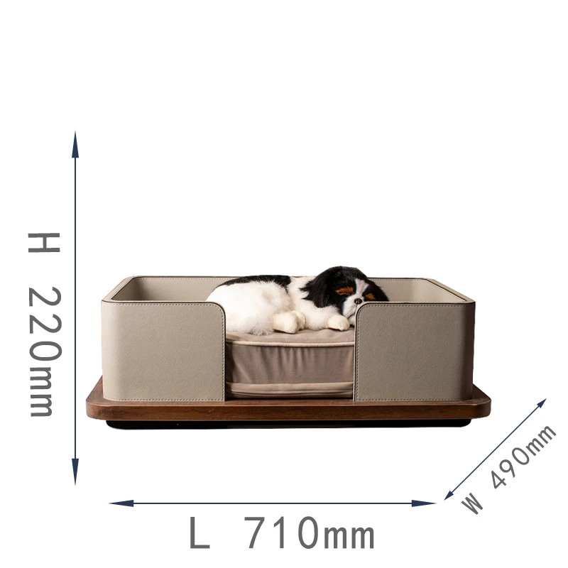 Modern Solid Wood Leather Pet Bed Kennel Semi-Enclosed Small Dog All Seasons - Image 4