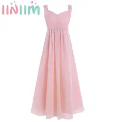 Kids Girls Elegant Chiffon Lace Party Dress Sleeveless Maxi Flower Girl Dress Pageant Wedding Bridesmaid Birthday Princess Dress