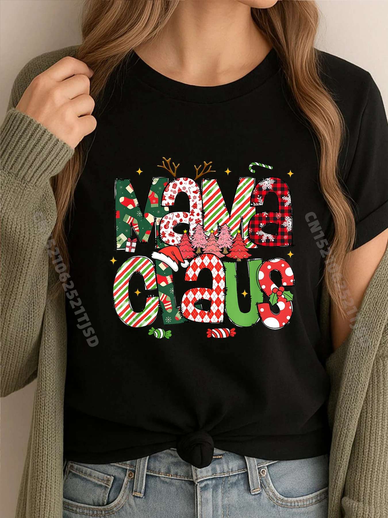 ماما كلوز عيد الميلاد بيجامة الأسرة مطابقة أمي الأم امرأة الجرافيك تي شيرت في الهواء الطلق