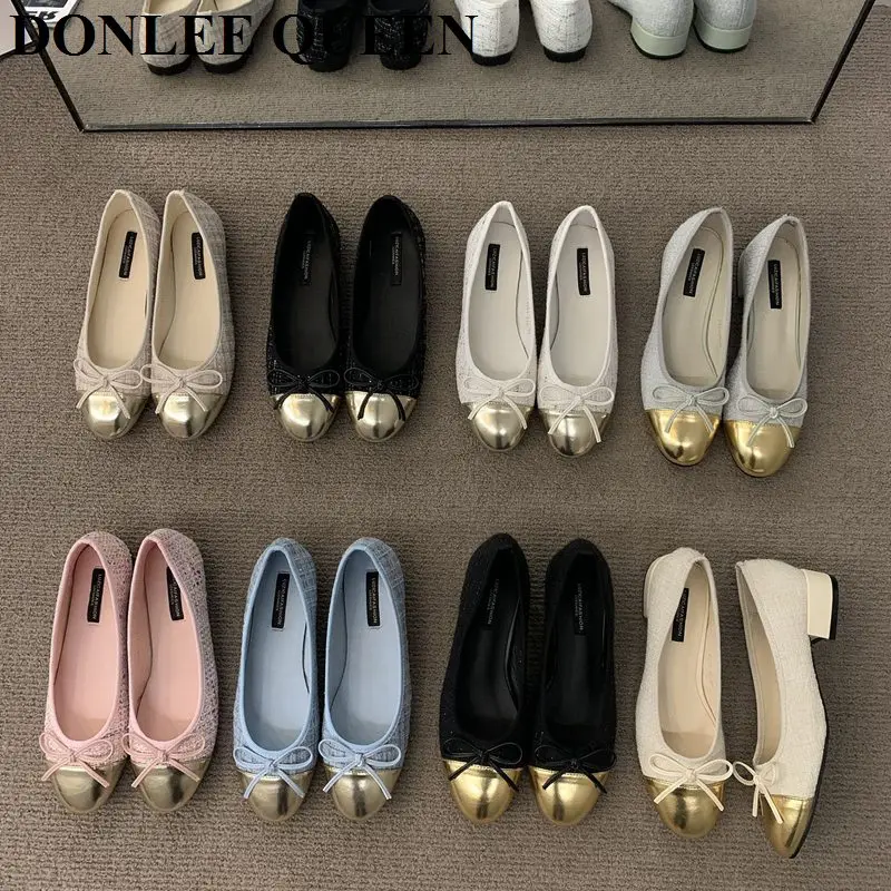 Classic 2023 Autumn New Round Toe Bow Tie Flats Ballet Shoes Women Fashion Shallow Low Heel Pumps Female Ballerina Casual Loafer