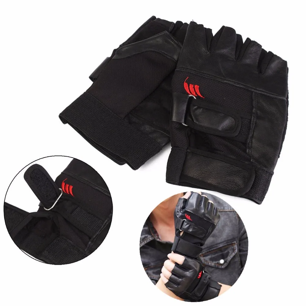 For Men Black PU Leather Weight Lifting Gym Gloves Men Workout Wrist Wrap Sports Exercise Training Fitness