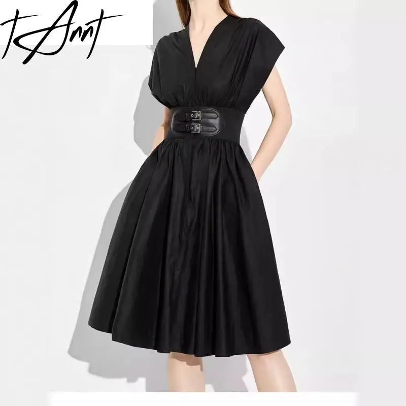 

Женское облегающее платье без рукавов с высокой талией, черное винтажное длинное платье с V-образным вырезом и широким подолом, Новинка лета 2024