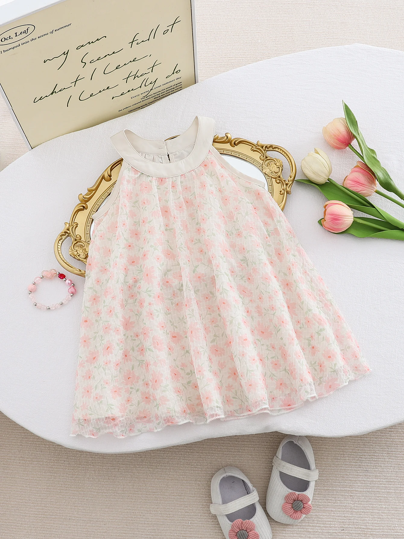

Princess Dress Mesh Skirt Flower Print Pattern Summer Thin Dress for Children and Girls