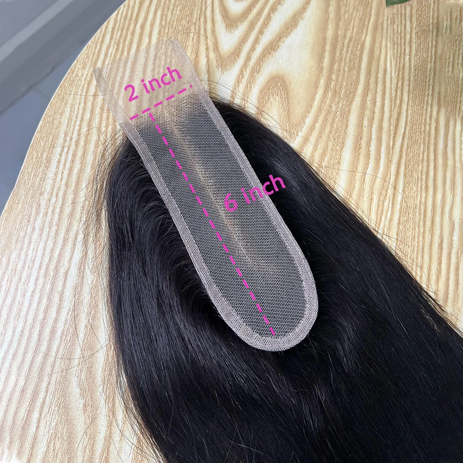 Straight 2x6 Closure Transparent Lace Swiss Lace Middle Part Preplucked Bleached Knots Natural Color 100% Human Hair For Women