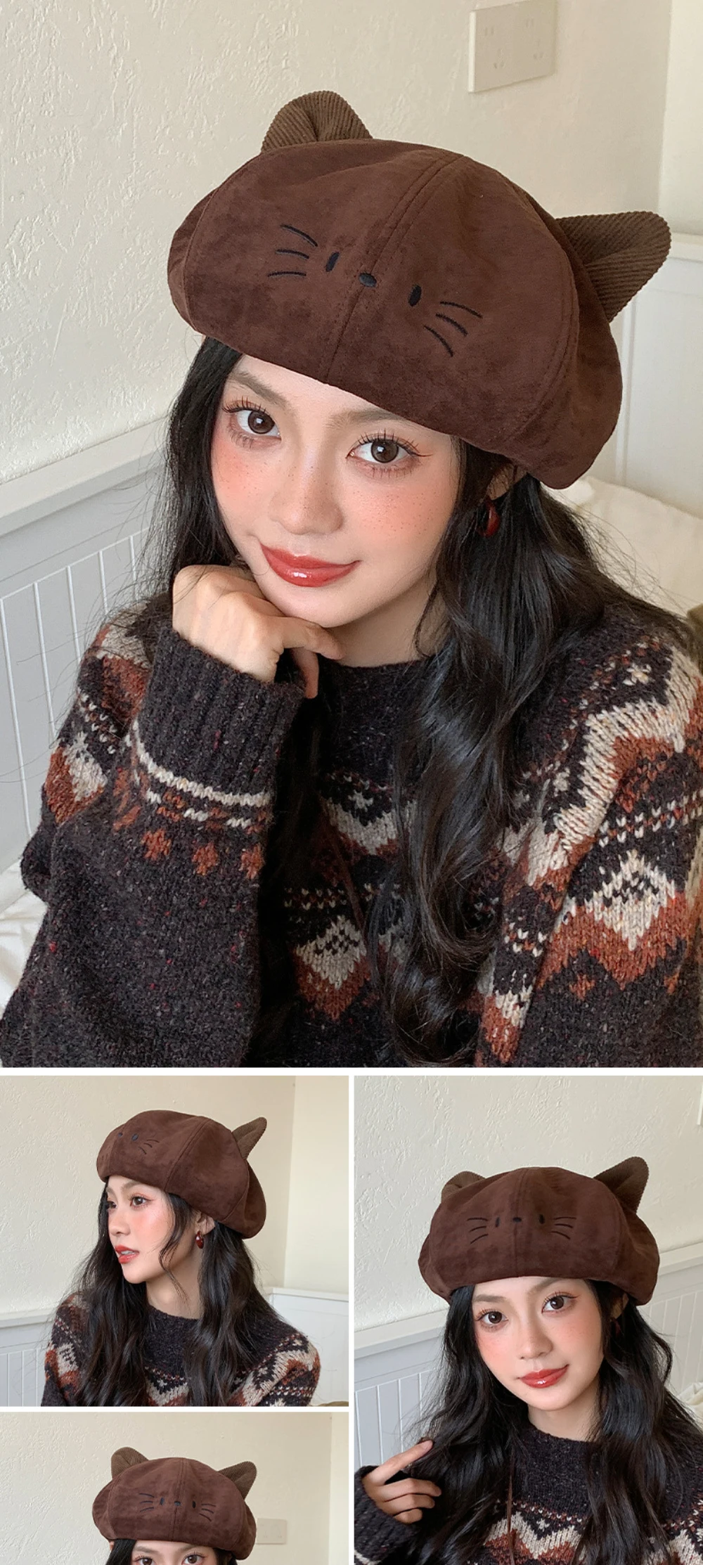 HT5151 Damen-Baskenmützen 2026 Neue Frühlings- und Herbst-Baskenmütze für Damen mit niedlichen Ohren, achteckige Newsboy-Kappe, weiblicher koreanischer Stil, Künstler- und Malermütze – Detail 6