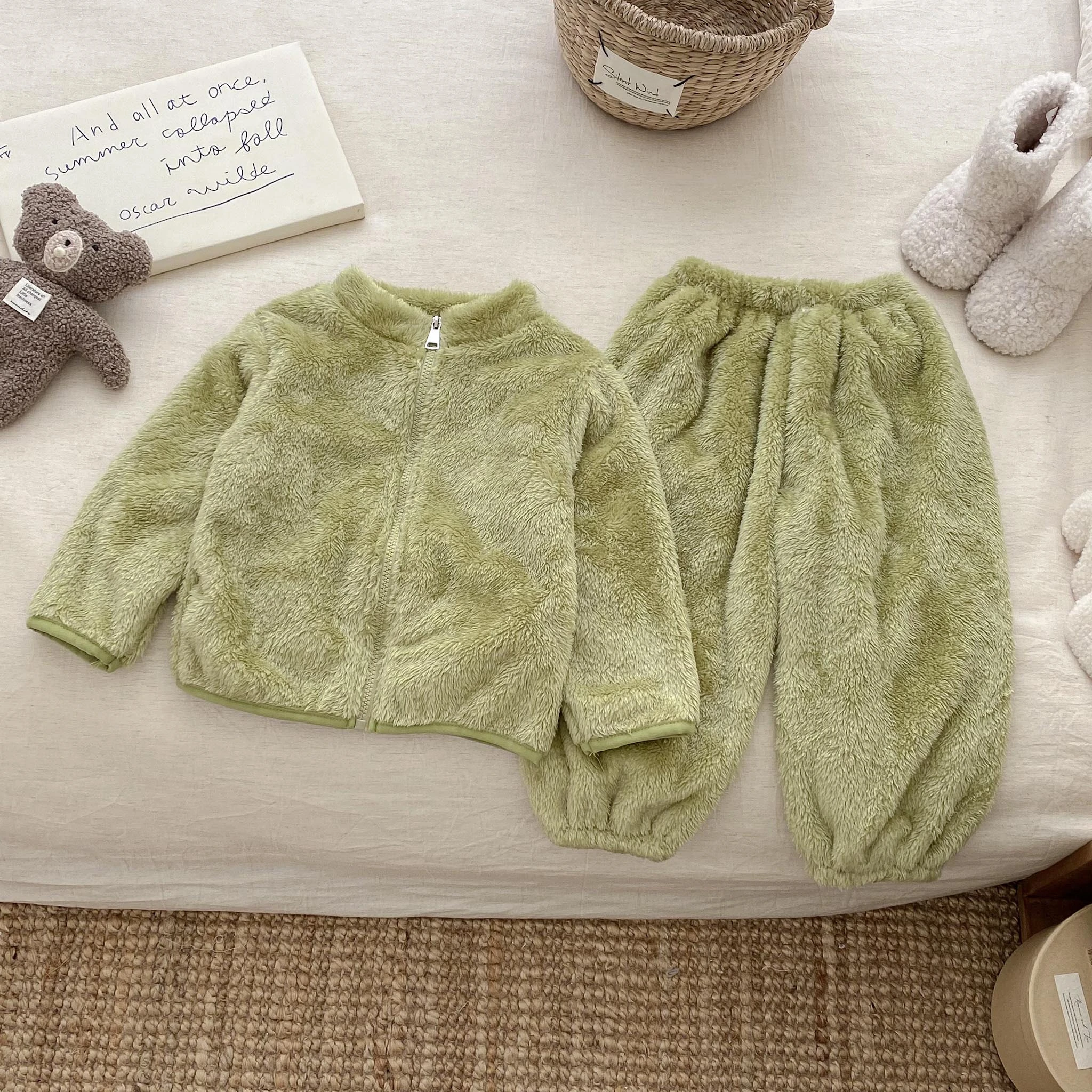 الوردي أفخم معاطف + السراويل 2 قطعة/مجموعة للفتيات ملابس الخريف الشتاء الدافئة ملابس المنزل غير رسمية وتتسابق ملابس أطفال الدعاوى القطيفة #6