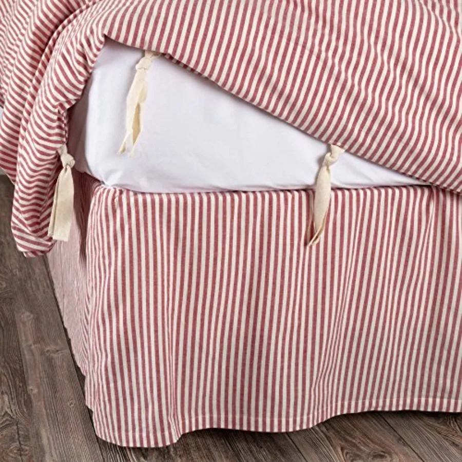 

Пылезащитный оборотный бортик в стиле Farmhouse Tic Stripe, красный, 78 x 80 дюймов, с вырезом 16 дюймов