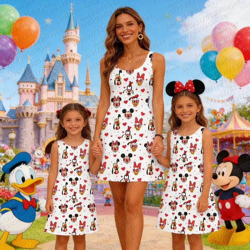Vestido de Verano 2026, Moderno, Kawaii, Dulce, para Mujer, Niña y Madre, Vestido de Viaje, Cómodo y Transpirable, con Diseño de Mickey