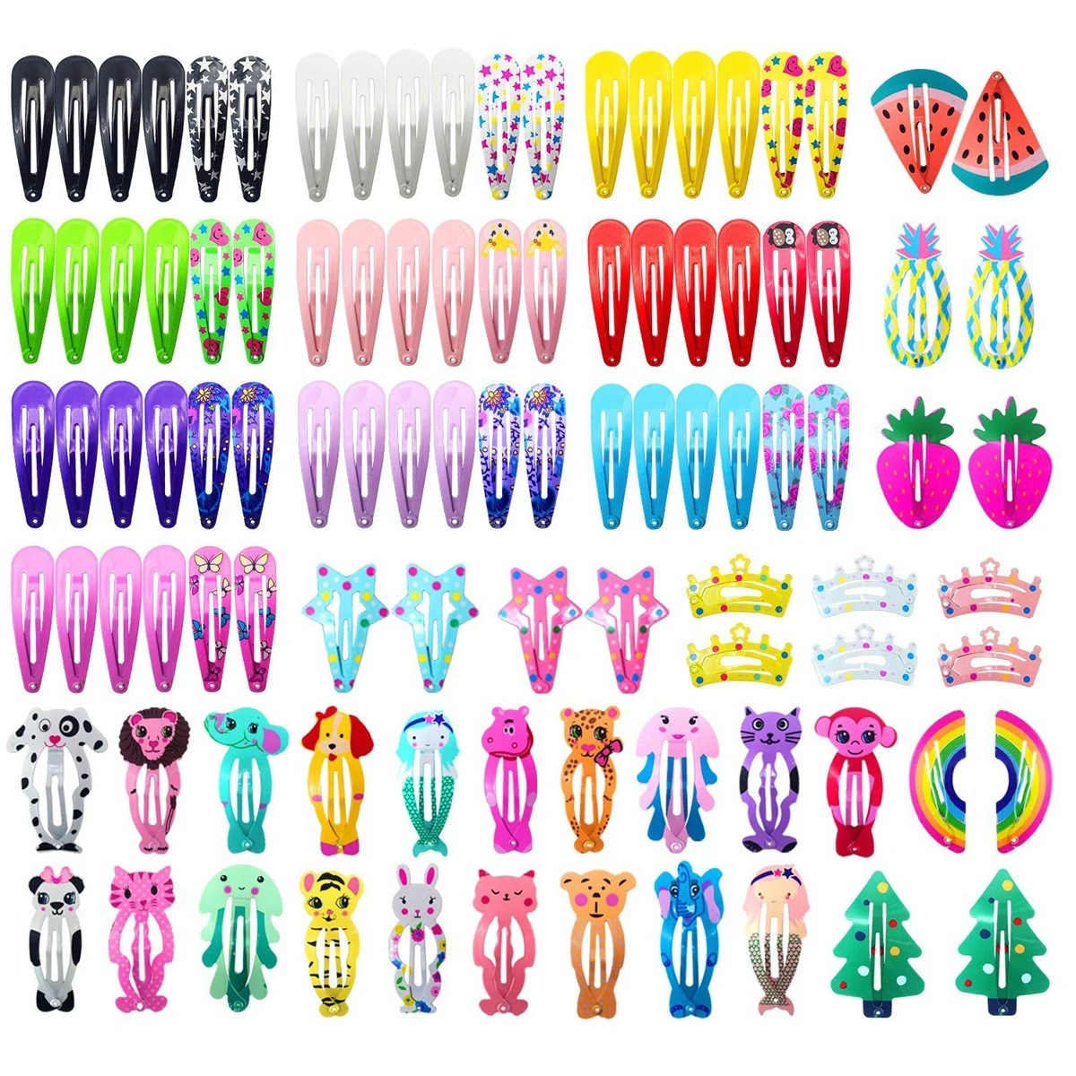 

100 Pieces of Non-Slip Metal Hair Clips, Cartoon Candy-Colored Animal Fruit Crown Star Hair Accessories for Kids, Teenagers, Ladies, Girls' Hair Clips