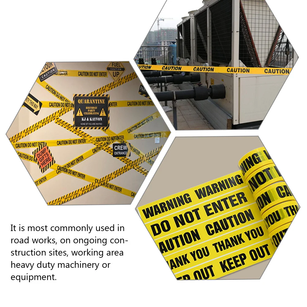 2 لفات شريط تحذير أصفر مقاوم للطقس مادة البولي ايثيلين مقاومة للتمزق مشرقة وضوح عالية لتحذير مخاطر موقع البناء