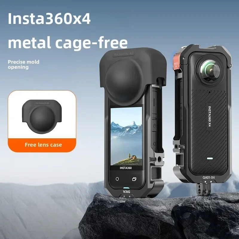 Insta360 X4 Kamerakäfig Metall Schutz Action Kamera Rig für insta360 X4 Extend Mic Video Light VRIG Modell GA-01 kompatibel