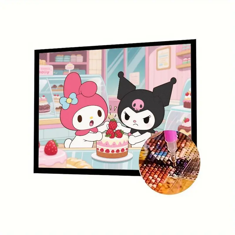 

Sanrio My Melody & Kuromi Bakery Cake Decorating 5D Набор для алмазной живописи, Полная дрель DIY Милый мультяшный алмазный художественный вышивка крестиком,