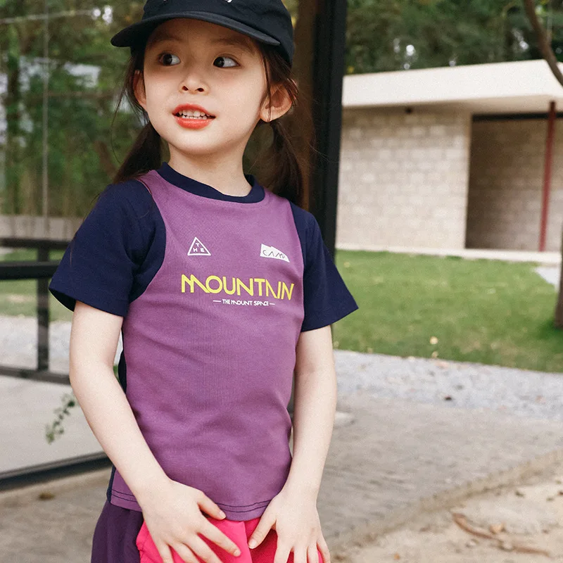 

Children's Short-sleeved Summer Models Outdoor Sports T-shirt Girls Slim Models Tops Baby Colour Blocking Breathable Clothes
