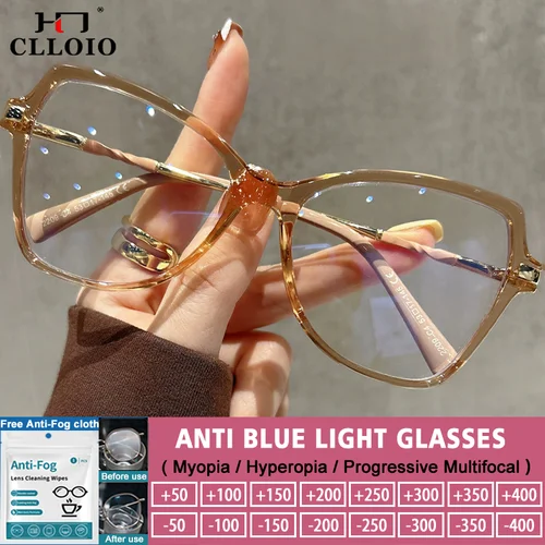 CLLOIO, gafas con montura de mariposa grande a la moda, gafas de lectura antiluz azul para mujer, gafas graduadas personalizadas para miopía