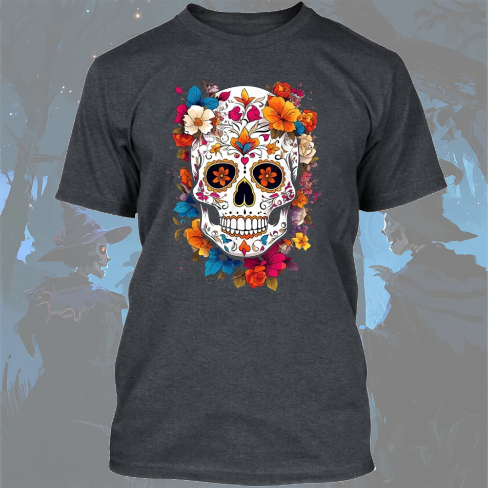 تي شيرت جمجمة السكر |   تي شيرت La Catrina Day of The Dead Halloween للجنسين تي شيرت قطني مطبوع للرجال على الطراز القوطي