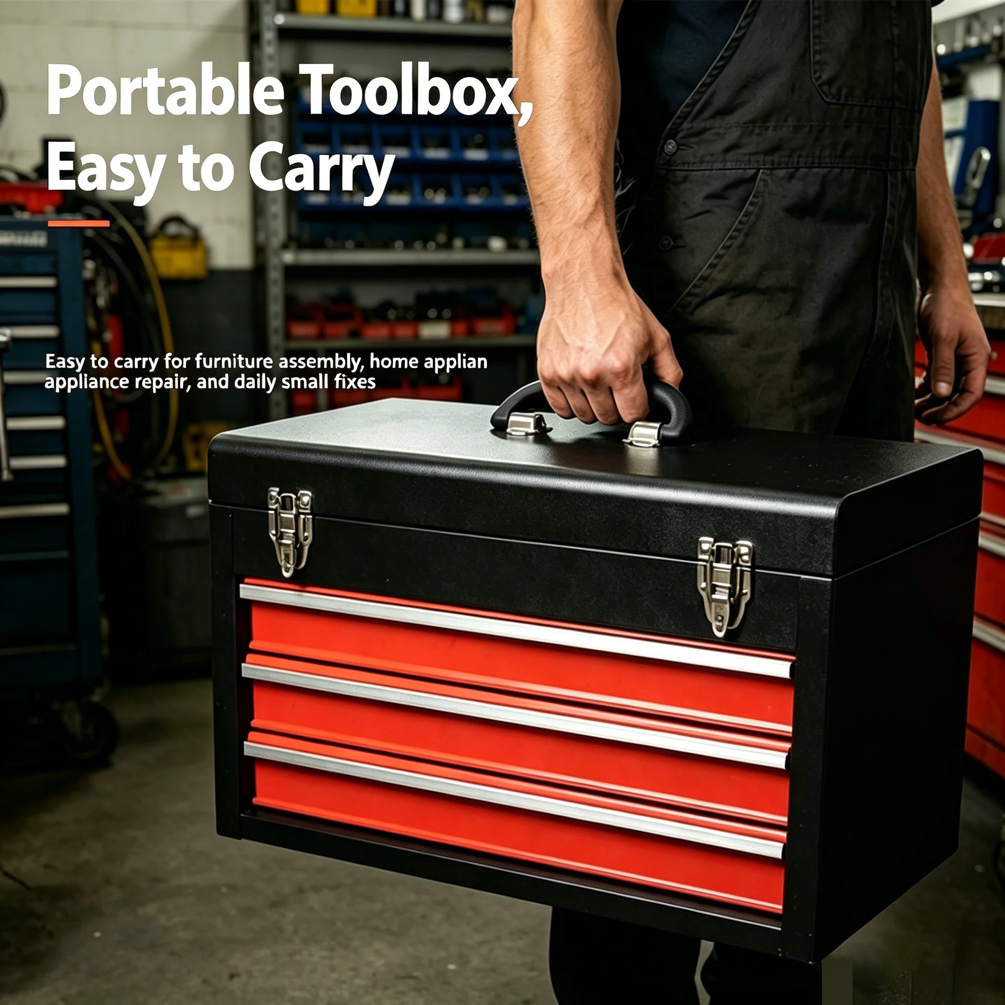 108 Piece Mechanic Tool Set With 3 Drawer Metal Tool Box For Auto Repair Workshop Use