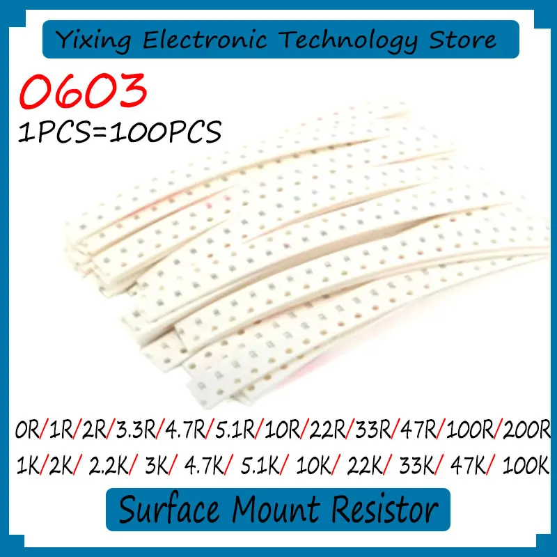 

Patch Resistance 100PCS 1% 5% 0603 0R 1R 2R 3.3R 4.7R 5.1R 10R 22R 33R 47R 1K 2K 2.2K 3K 4.7K 5.1K 10K 22K 33K 47K 100K