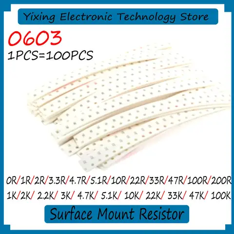Patch Resistance 100PCS 1% 5% 0603 0R 1R 2R 3.3R 4.7R 5.1R 10R 22R 33R 47R 1K 2K 2.2K 3K 4.7K 5.1K 10K 22K 33K 47K 100K