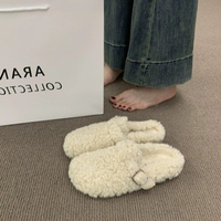 Fur Boston Clogs For Women Winter Fashion Cork Insole Warm Plush Slippers Shoes With Arch Support Cozy Home Furry Suede Mules