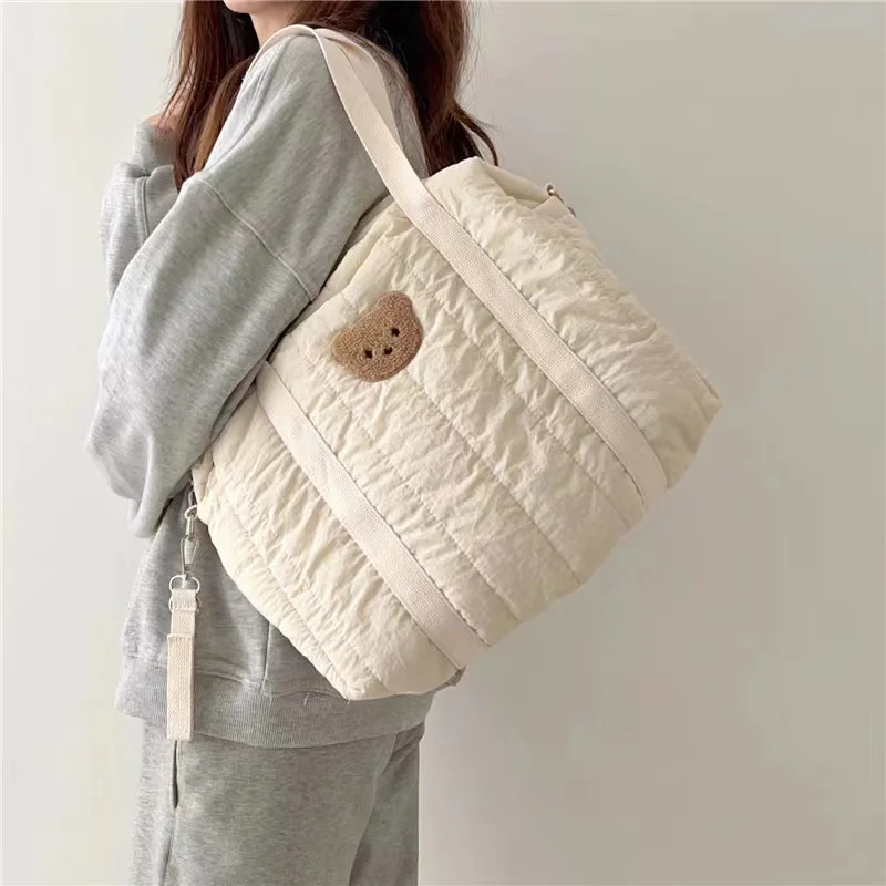 2023 New Fashion Mommy Handbag Portable Cotton Baby Diaper Storage Bag Korean Style INS Hot Women Shoulder Bag Young Moms