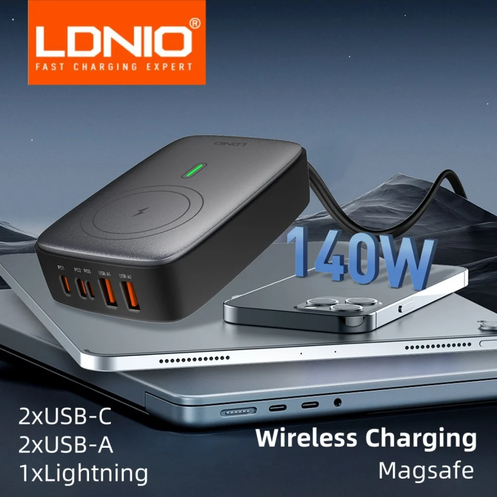 LDNIO GaN 140W Fast Charger Type C With Magsafe Wireless Charger For Iphone 15 14 13 12 Pro Max Phone/Laptop/Pad Usb Chargers