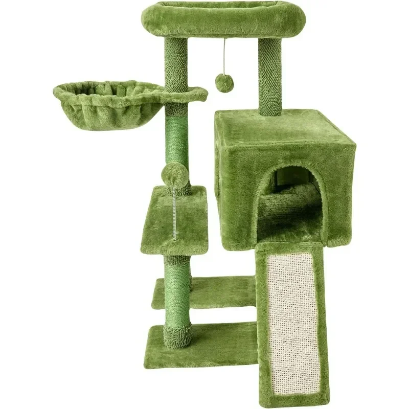 -10Grey Cute Cat Tree Tower For Indoor Cats - Condo With Sisal Scratching Posts，Jump Platform Cat Activity Center Play House Bed