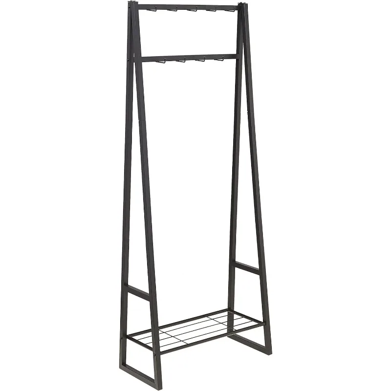 9 Hooks Coat Rack, Hallstand Entryway Shoe Bench with Metal 1-Tier Shelf, 13