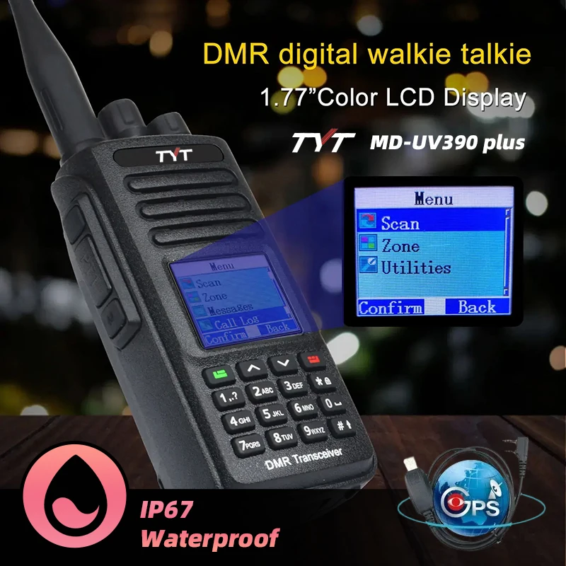 

Original TYT MD-UV390 Plus 5W DMR Radio AES256 IP67 Waterproof two way radio Handheld GPS Dual Band Radio Analog Digital Radio