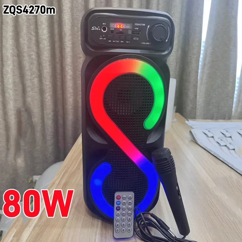 80W Dual 4-inch Wireless RGB Bluetooth Speaker Outdoor Square Dance Audio Karaoke Partybox Colorful LED Light Subwoofer